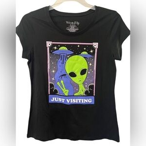 Just visiting alien graphic tee shirt